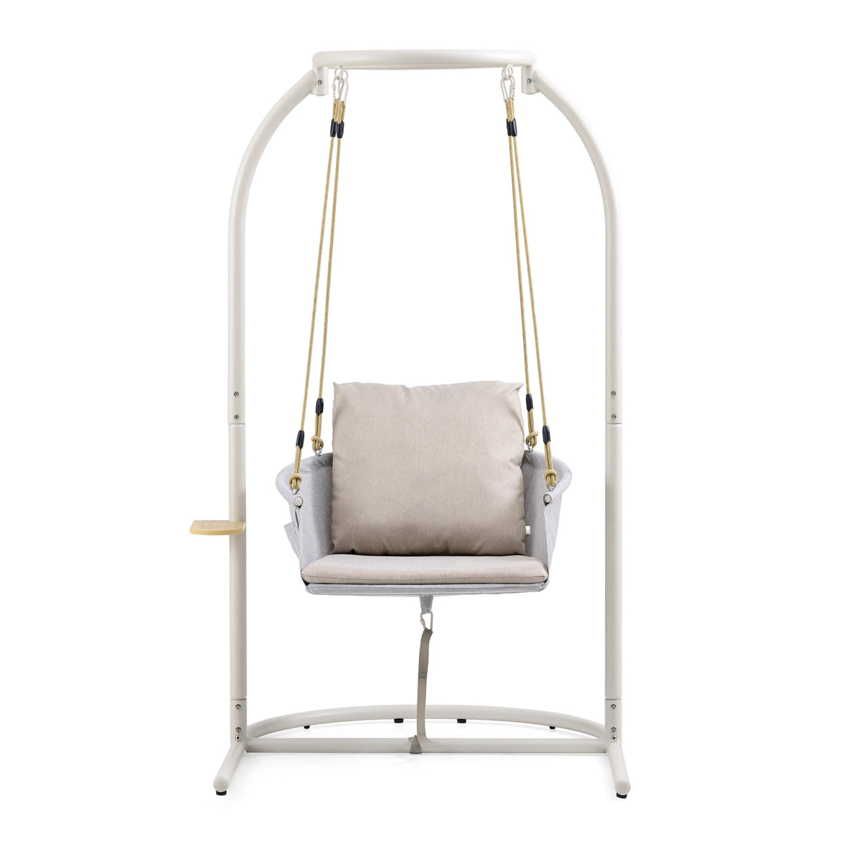 Sedia sospesa beige Skylo con struttura, cuscino per seduta e vano portaoggetti integrato di hjh LIVING – vista a 360° (vista frontale 0°)