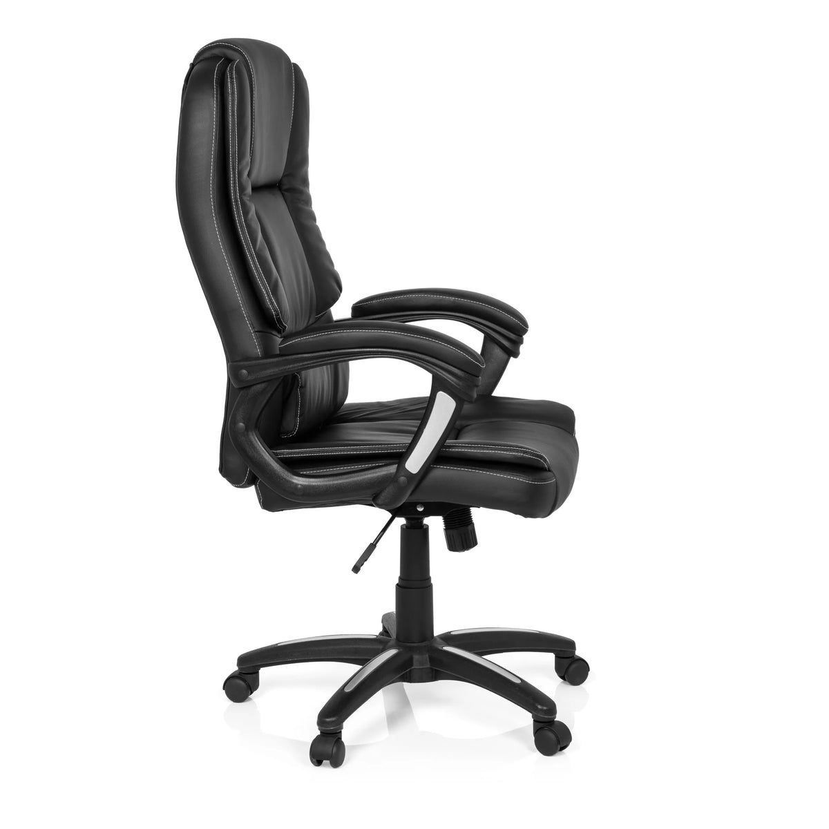 Sedia Home Office RELAX CL120 nera con imbottitura e base a cinque ruote di MyBuero – vista a 360° (profilo laterale 80°)