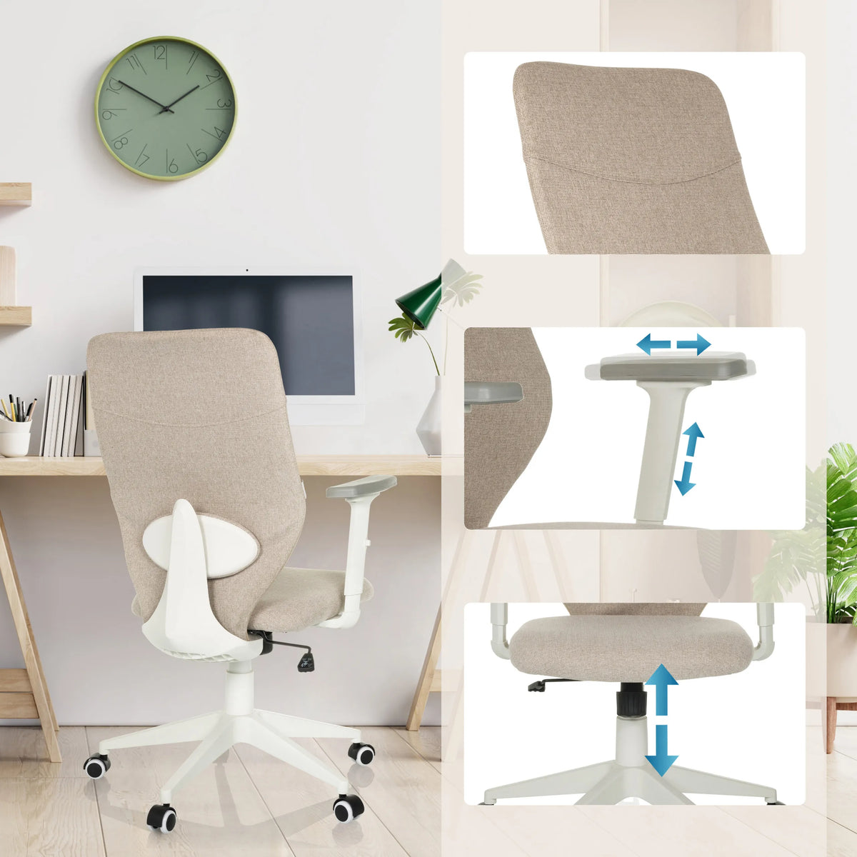 Sedia Home Office COSIO II beige con braccioli e altezza del sedile regolabili di hjh OFFICE