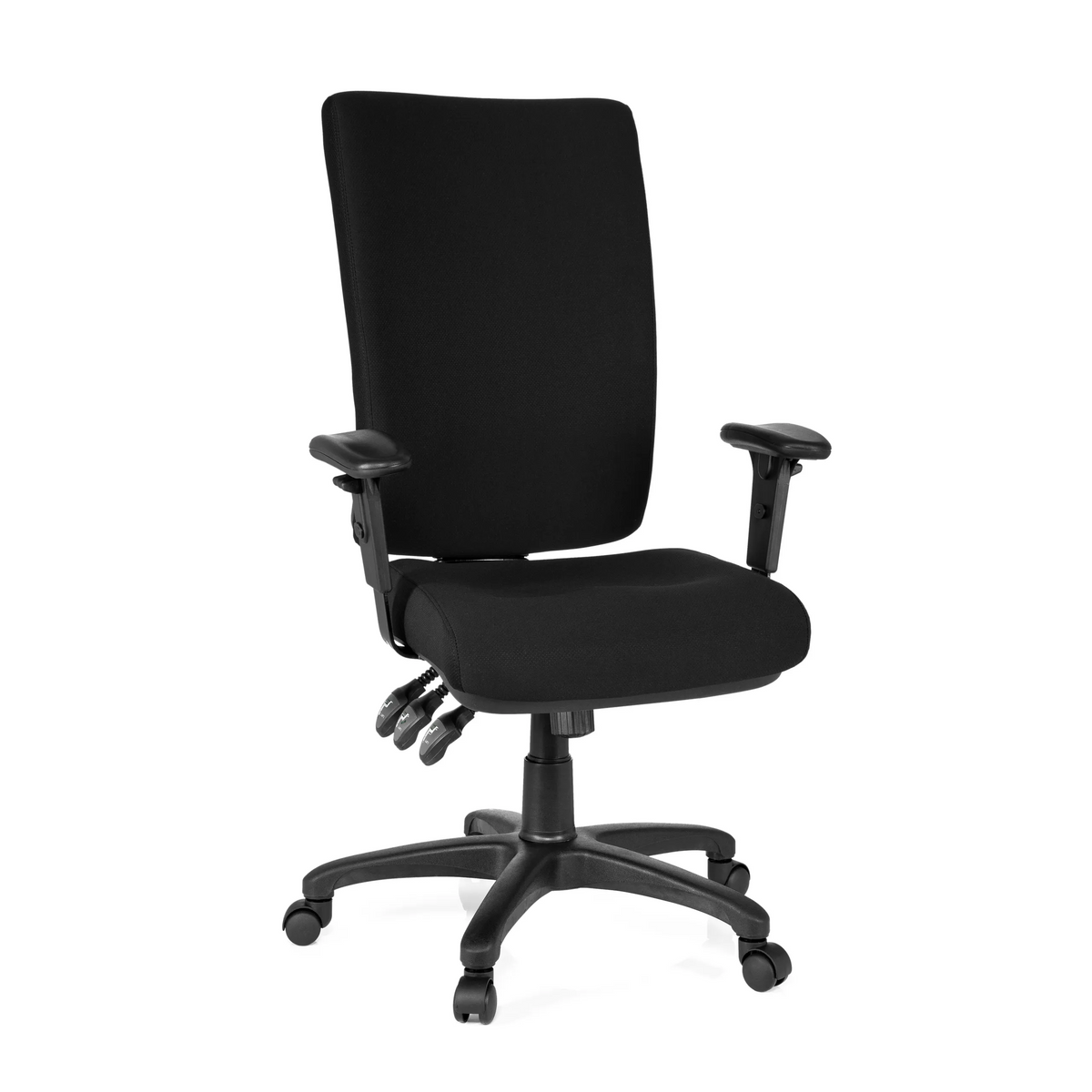 Sedia da ufficio professionale ZENIT HIGH nera con braccioli e base a cinque ruote di hjh OFFICE – vista a 360° (vista frontale 20°)