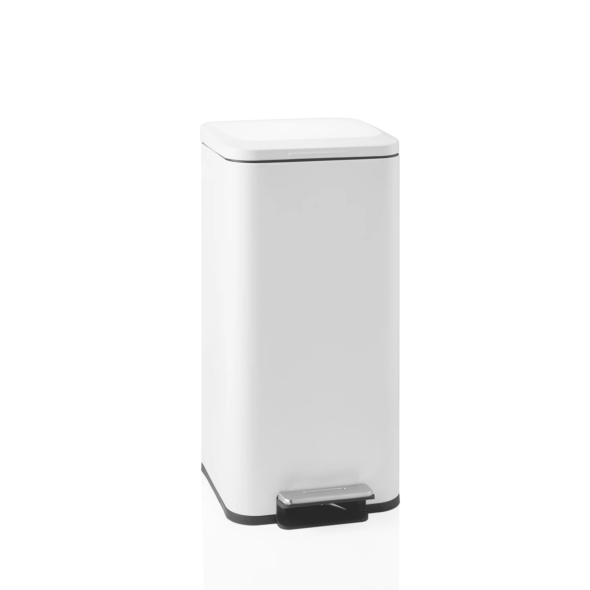 Cestino Clean Square bianco con pedaliera argentata di hjh OFFICE – vista a 360° (vista frontale 15°)