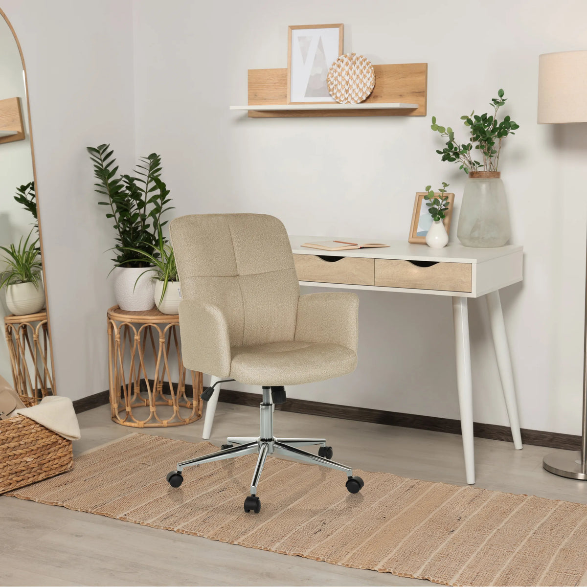 Sedia Home Office SOLAO 400 beige con braccioli e base a stella con ruote di hjh OFFICE
