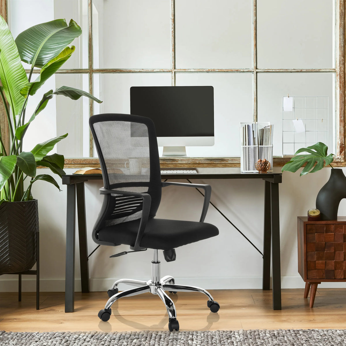 Sedia Home Office STAR-TEC S in nero con schienale in rete e base a stella di hjh OFFICE