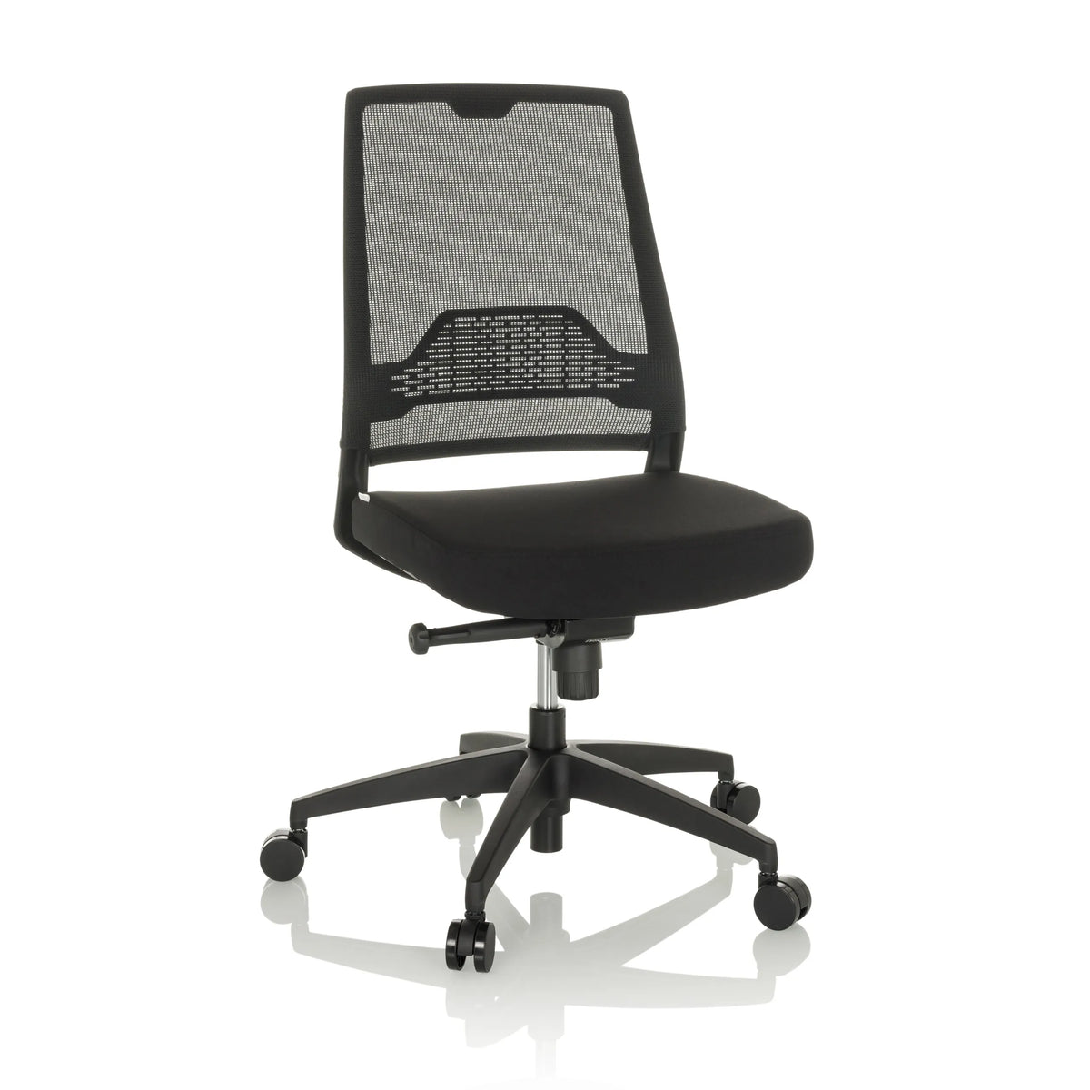 Sedia da ufficio professionale PORTO ECO I nera con schienale in rete e base a cinque ruote di hjh OFFICE – vista a 360° (vista frontale 15°)