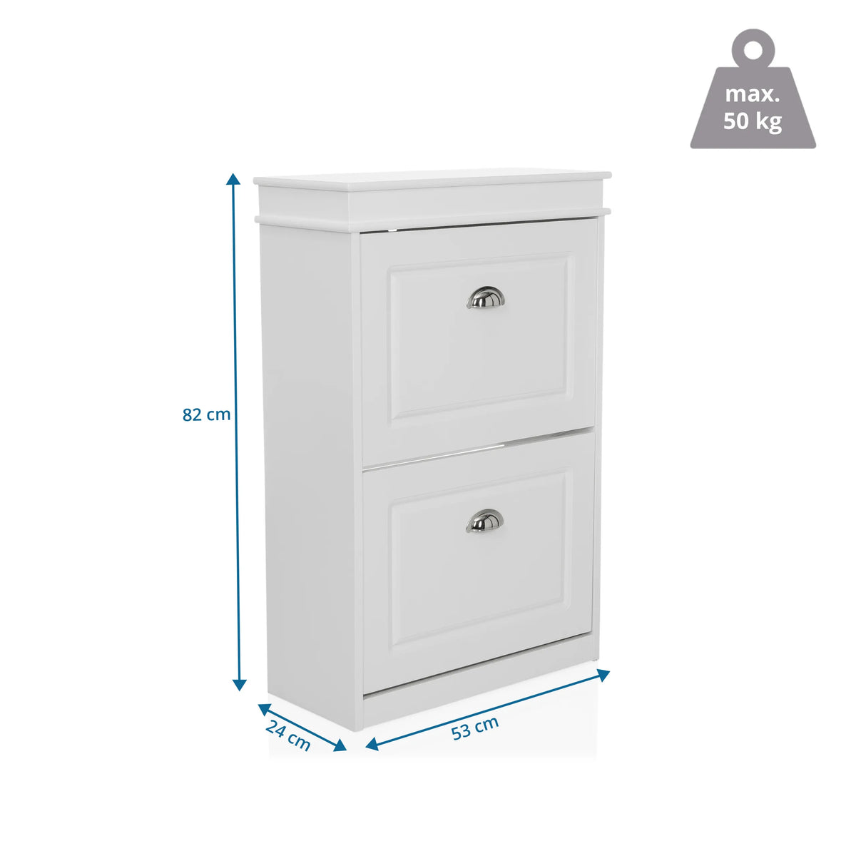Disegno tecnico della scarpiera ESTHA 2 con dimensioni 82 × 53 cm e una portata di 50 kg di hjh LIVING