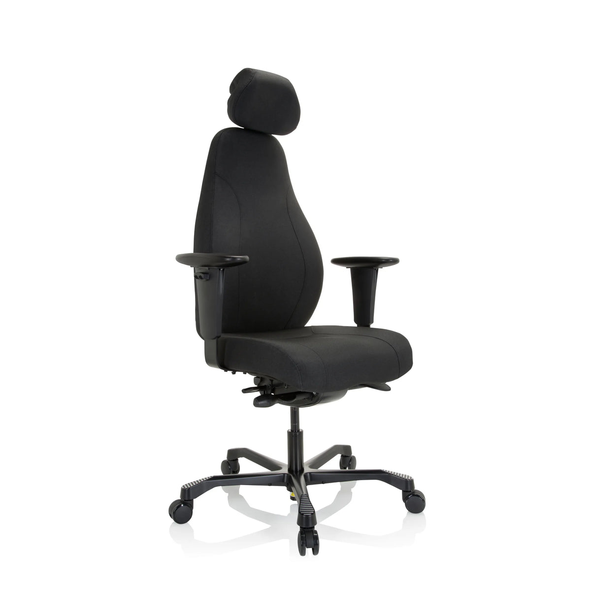 Poltrona professionale RESISTIO XXL nera con poggiatesta e base a cinque ruote di hjh OFFICE – vista a 360° (vista frontale a tre quarti 40°)