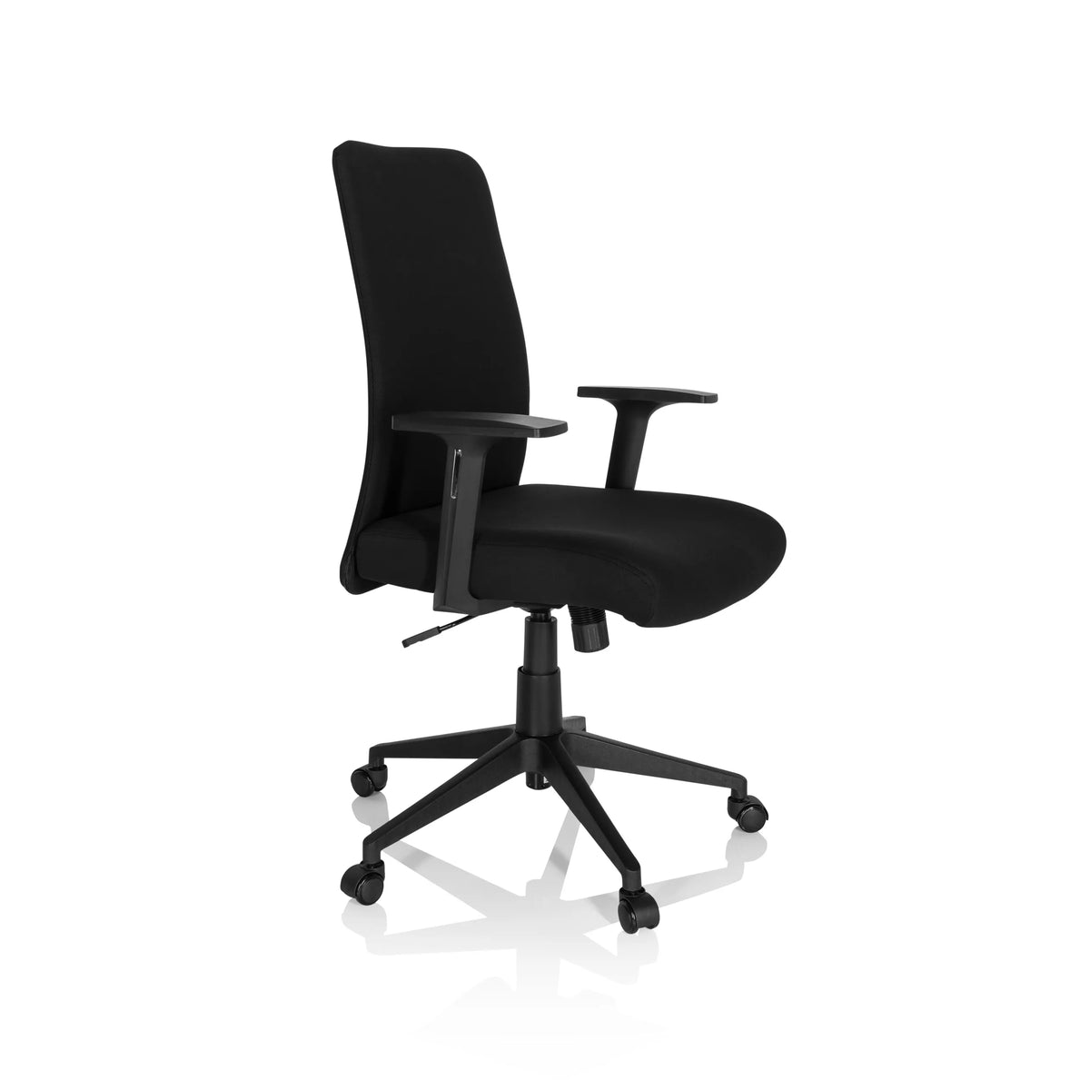 Sedia Home Office COSIO I nera con braccioli e base a cinque ruote di hjh OFFICE – vista a 360° (vista frontale a tre quarti 60°)