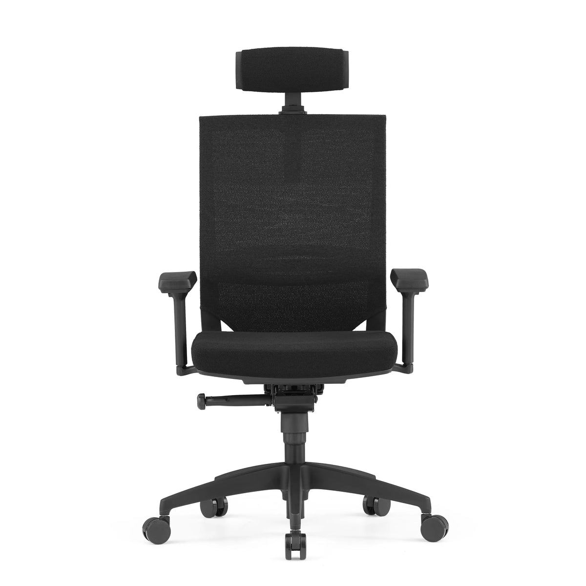 Sedia da ufficio professionale PORTO MAX HIGH I nera con schienale in rete, poggiatesta e base a cinque ruote di hjh OFFICE – vista a 360° (vista frontale 0°)