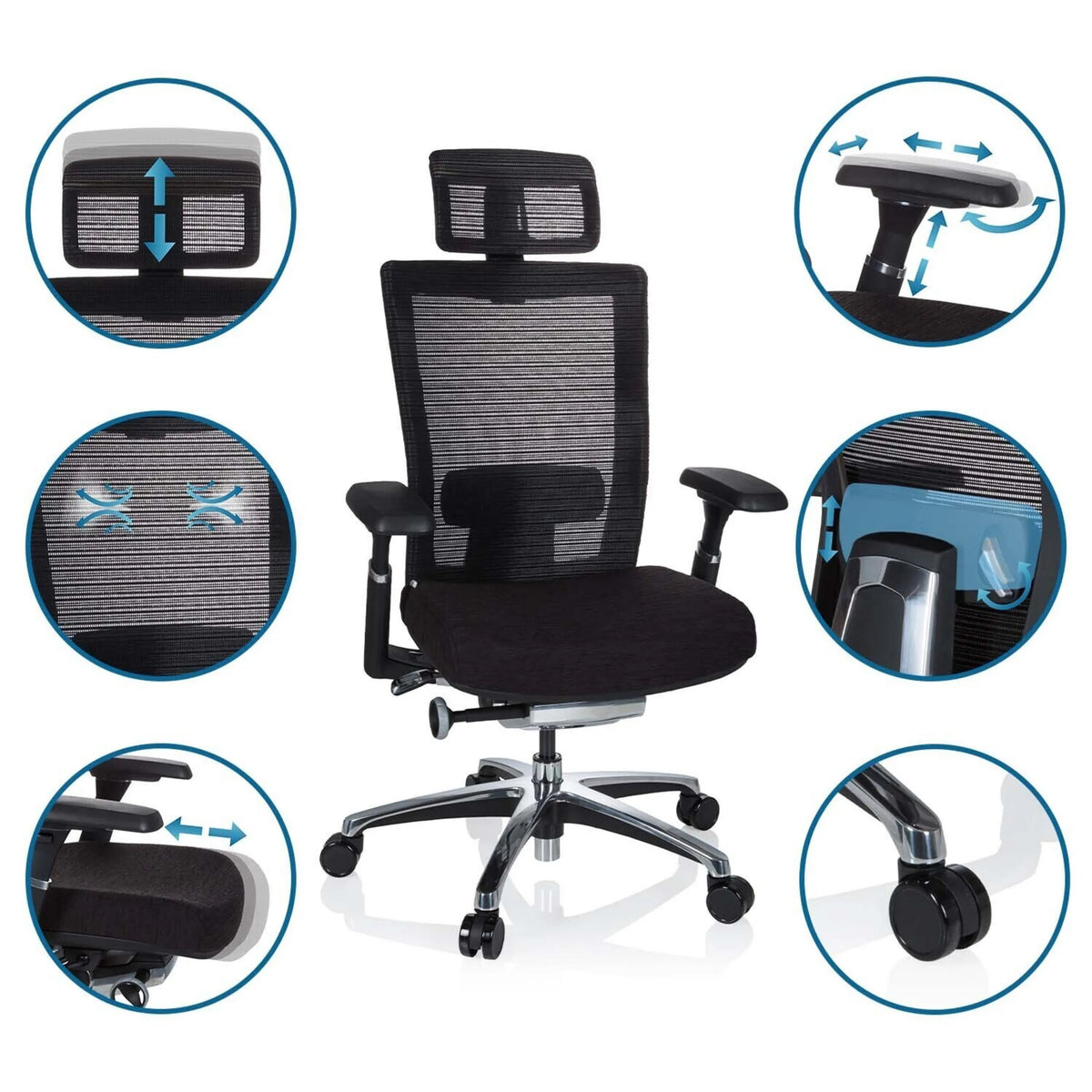 High-end Sedia da ufficio NOVA PRO I in nero con diverse possibilità di regolazione di hjh OFFICE