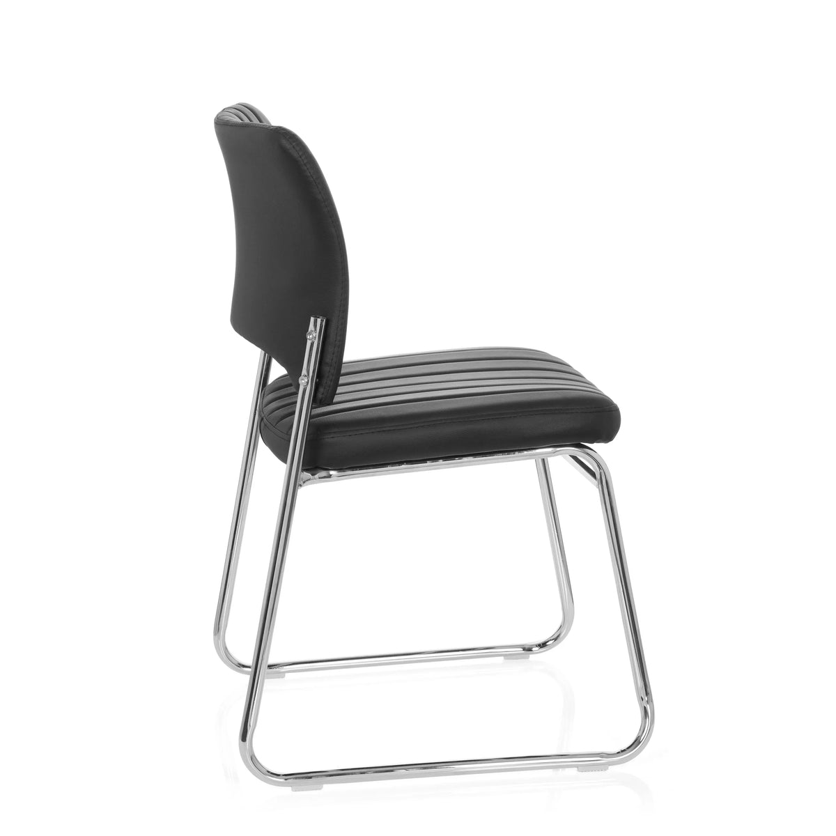 Sedia visitatore nera CASPI V con rivestimento trapuntato e struttura a slitta di hjh OFFICE – vista a 360° (profilo laterale 100°)