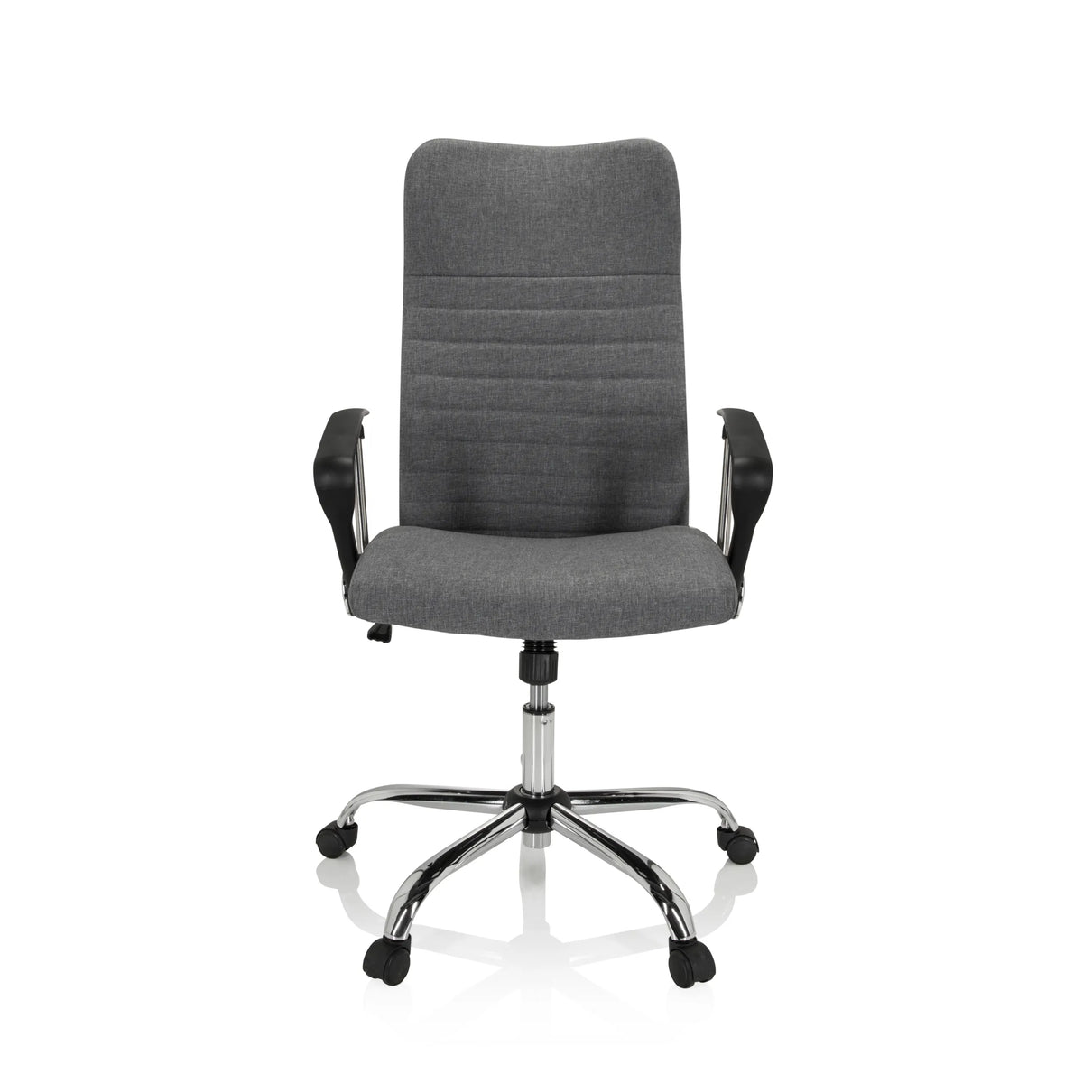 Sedia Home Office ARTON 40 grigia con braccioli e base lucida a cinque ruote di hjh OFFICE – vista a 360° (vista frontale 0°)