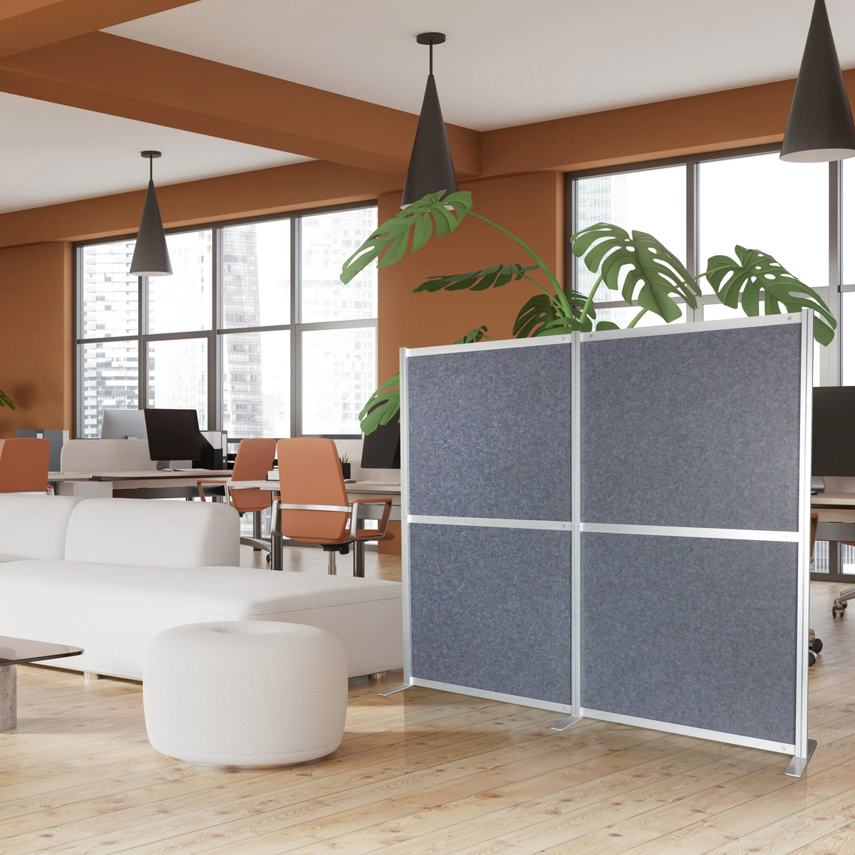 Parete divisoria grigia FLEXMIUT MODUL con cornice in alluminio argento in un ufficio moderno di hjh OFFICE