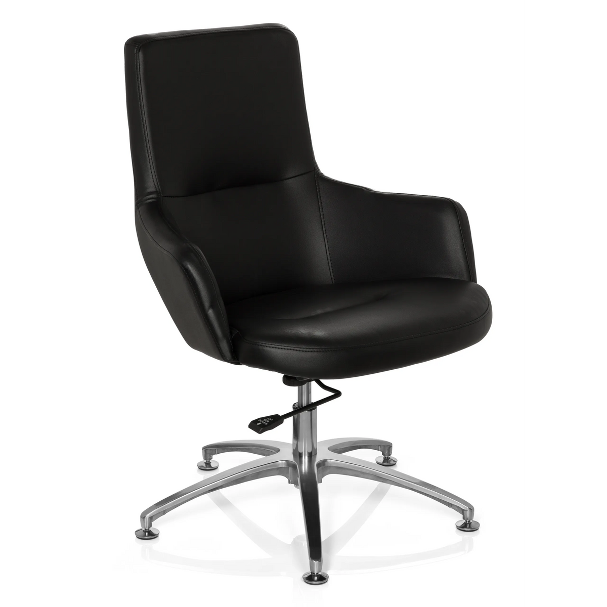 Poltrona Lounge SHAKE 300 nera con imbottitura e base a stella lucida di hjh OFFICE – vista a 360° (vista frontale a tre quarti 40°)