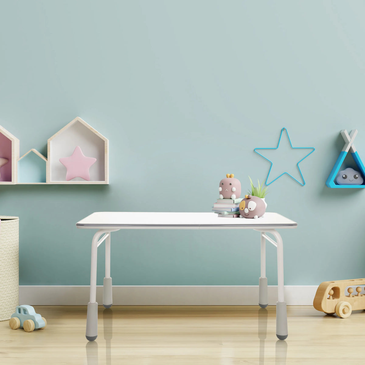 Scrivania per bambini KID GRO T grigio chiaro con piano bianco e quattro gambe di hjh OFFICE