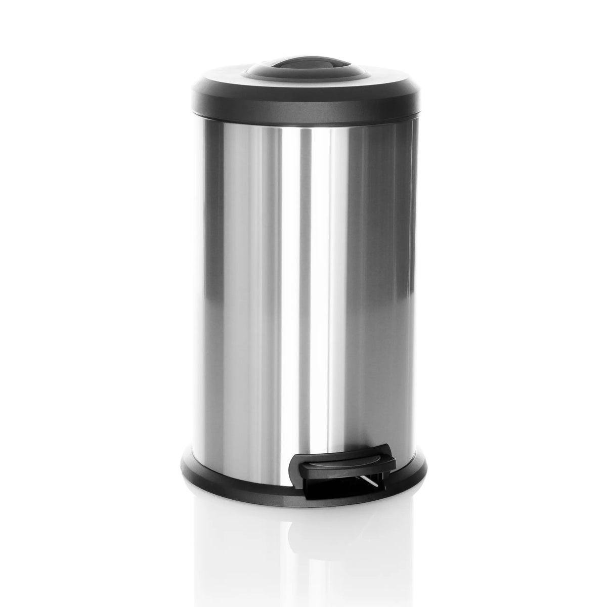 Cestini CLEAN X argento con coperchio nero e pedale di hjh OFFICE – vista a 360° (vista frontale 15°)