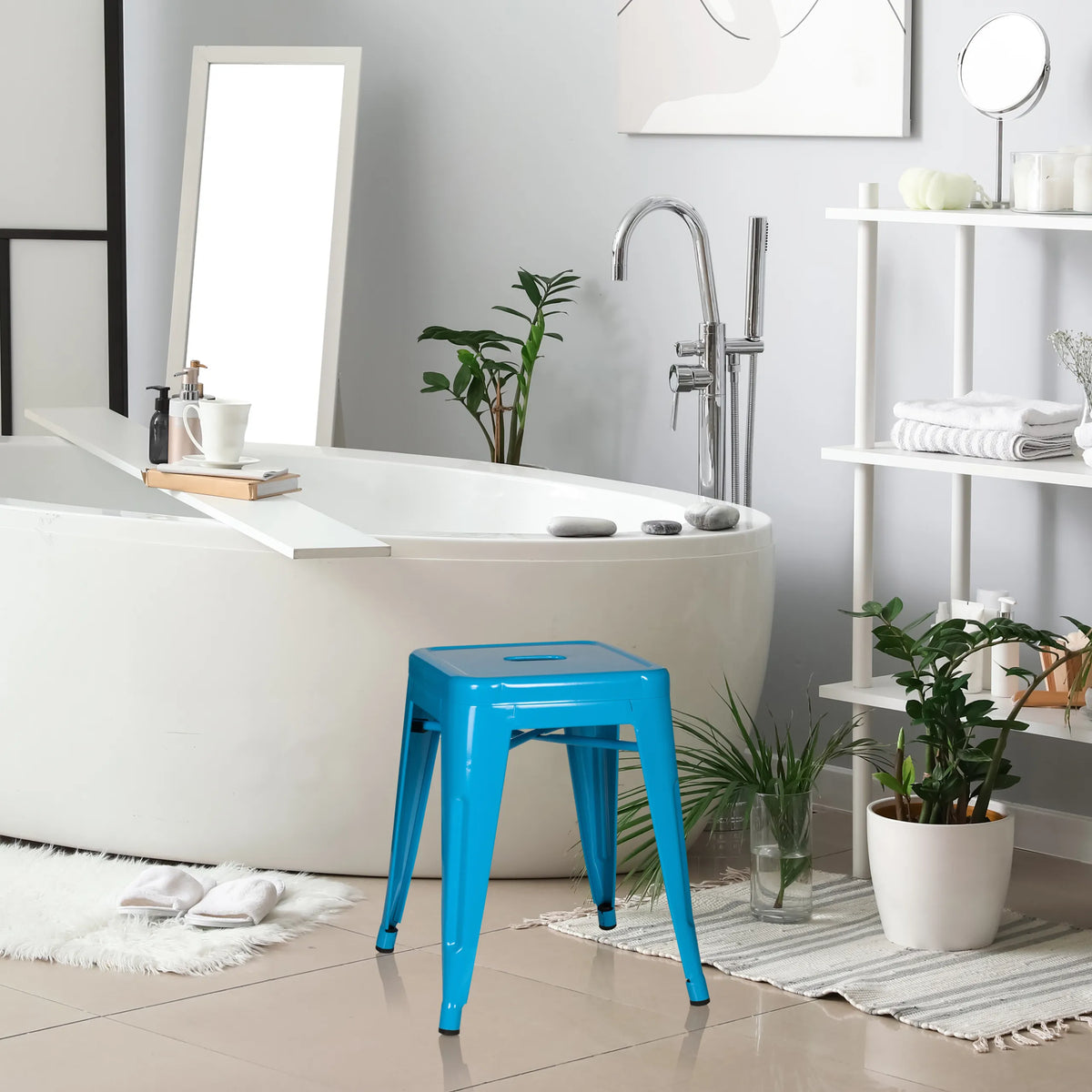 Sgabello bistro VANTAGGIO azzurro con seduta quadrata e quattro gambe di hjh OFFICE