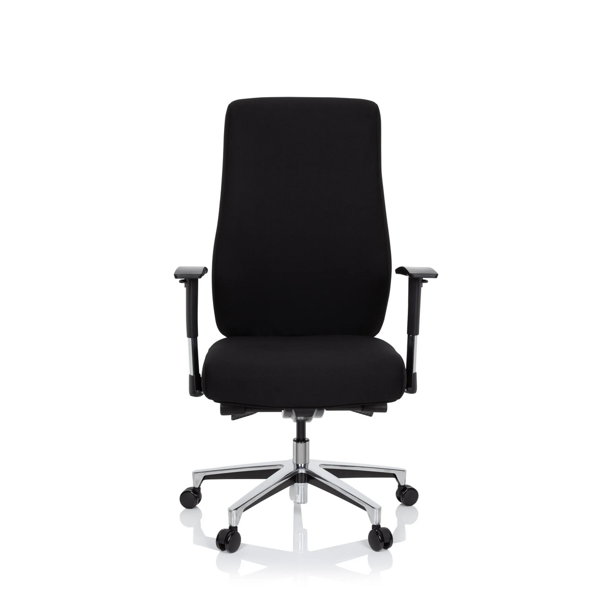 Sedia da ufficio professionale FORCOM nera con braccioli e base a cinque ruote di hjh OFFICE – vista a 360° (vista frontale 0°)