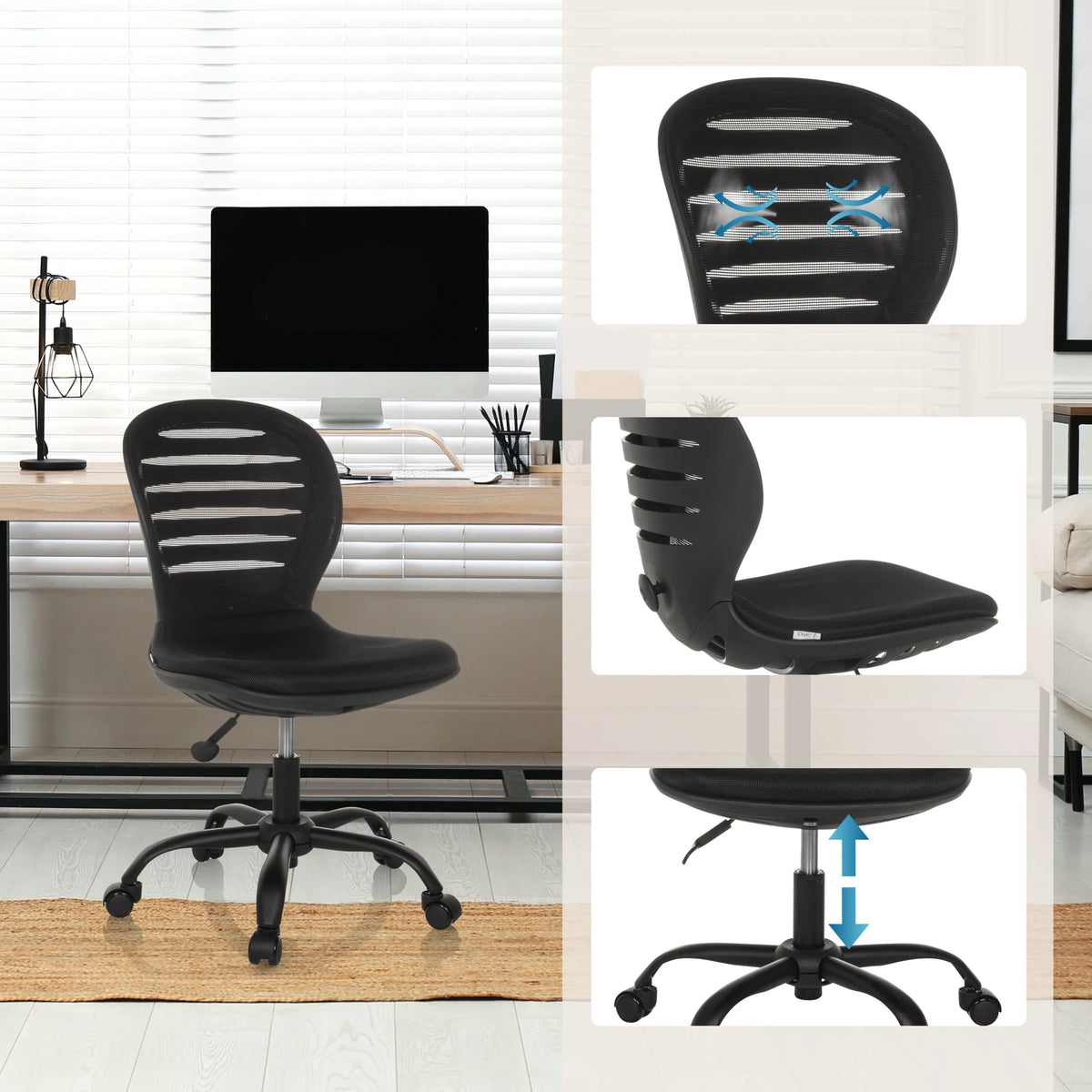 Sedia Home Office CASLA nera con schienale traspirante e pistone a gas di hjh OFFICE