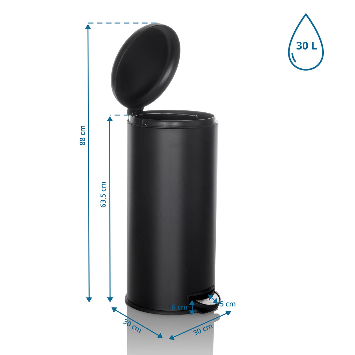 Disegno tecnico del cestino CLEAN STEP con volume di 30 litri e altezza totale di 88 cm di hjh OFFICE