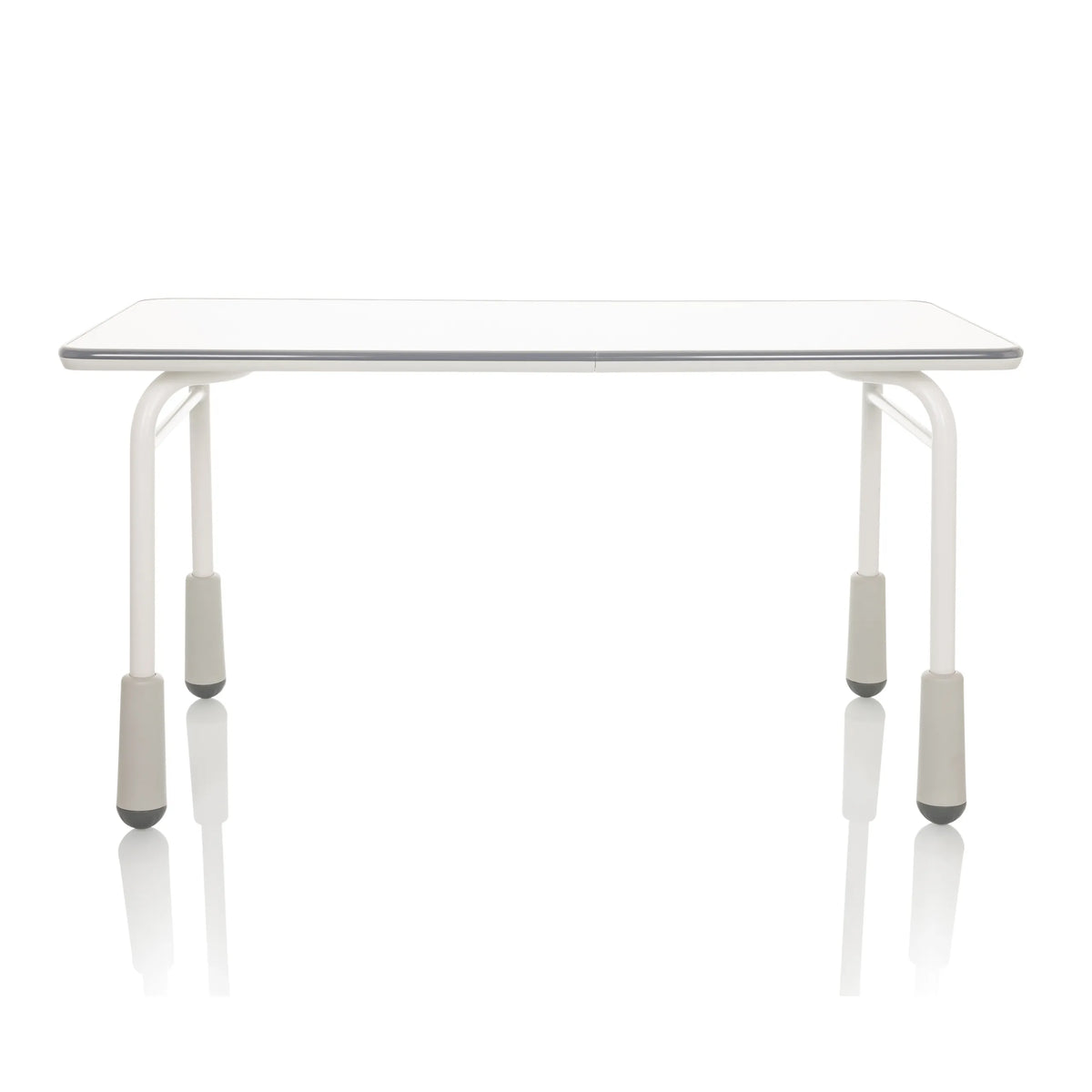 Scrivania per bambini KID GRO T grigio chiaro con struttura bianca e piedini grigi di hjh OFFICE – vista a 360° (vista frontale 0°)