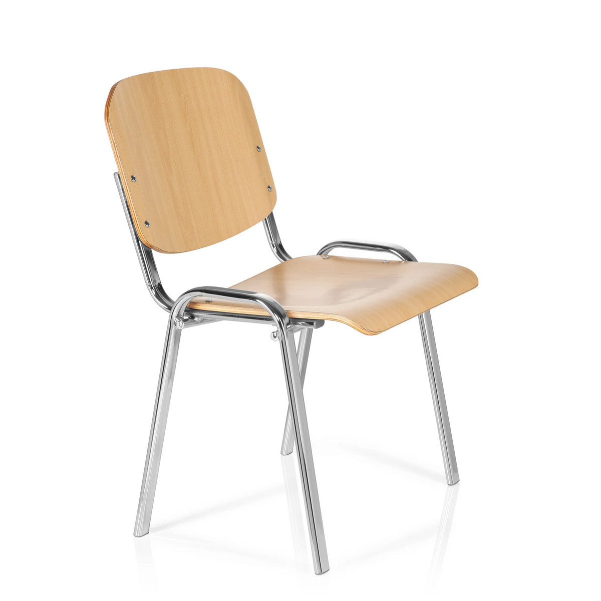 Sedia a quattro gambe XT 600 C H in faggio con struttura in cromo di hjh OFFICE – vista a 360° (vista frontale a tre quarti 60°)