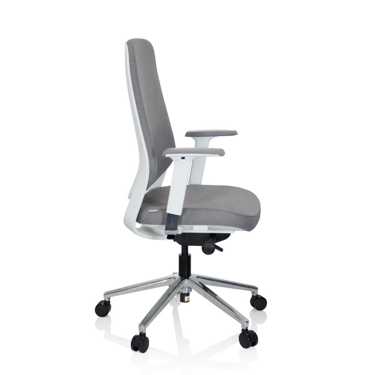 Sedia da ufficio professionale CHIARO T4 WHITE grigia con braccioli e base a cinque ruote di hjh OFFICE – vista a 360° (profilo laterale 80°)
