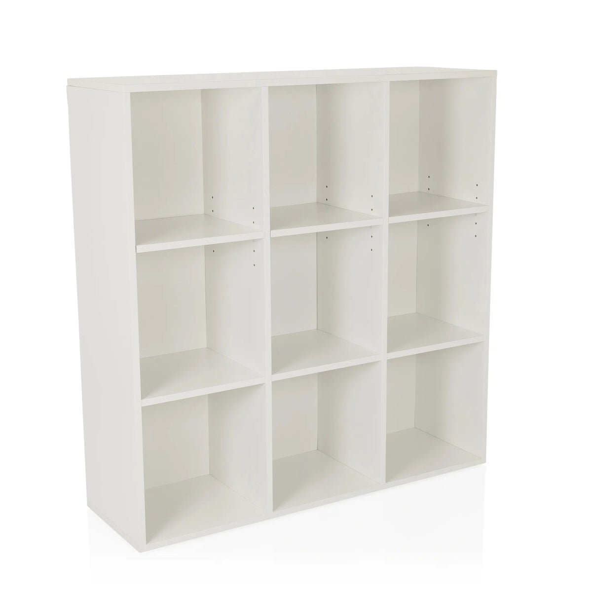 Scaffale BJORKE bianco con nove scomparti quadrati aperti di hjh LIVING – vista a 360° (vista frontale a tre quarti 30°)