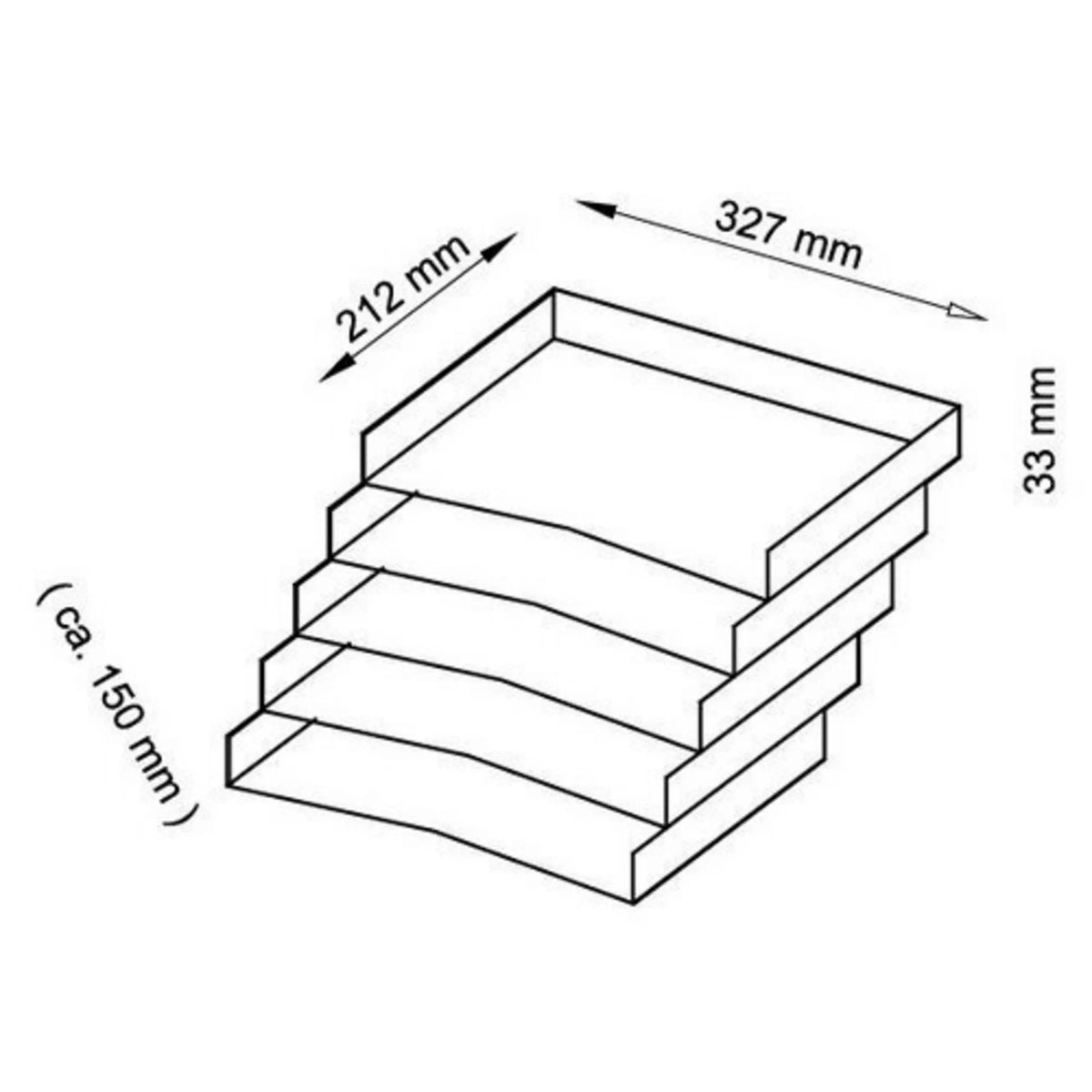 Disegno dimensionale dei ripiani inclinati per la cassettiera con rotelle ACSA con 327 × 212 × 33 mm di hjh OFFICE PRO