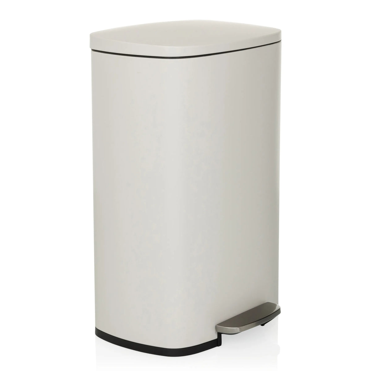 Cestino CLEAN XV beige con coperchio e pedale di hjh OFFICE – vista a 360° (vista frontale a tre quarti 45°)