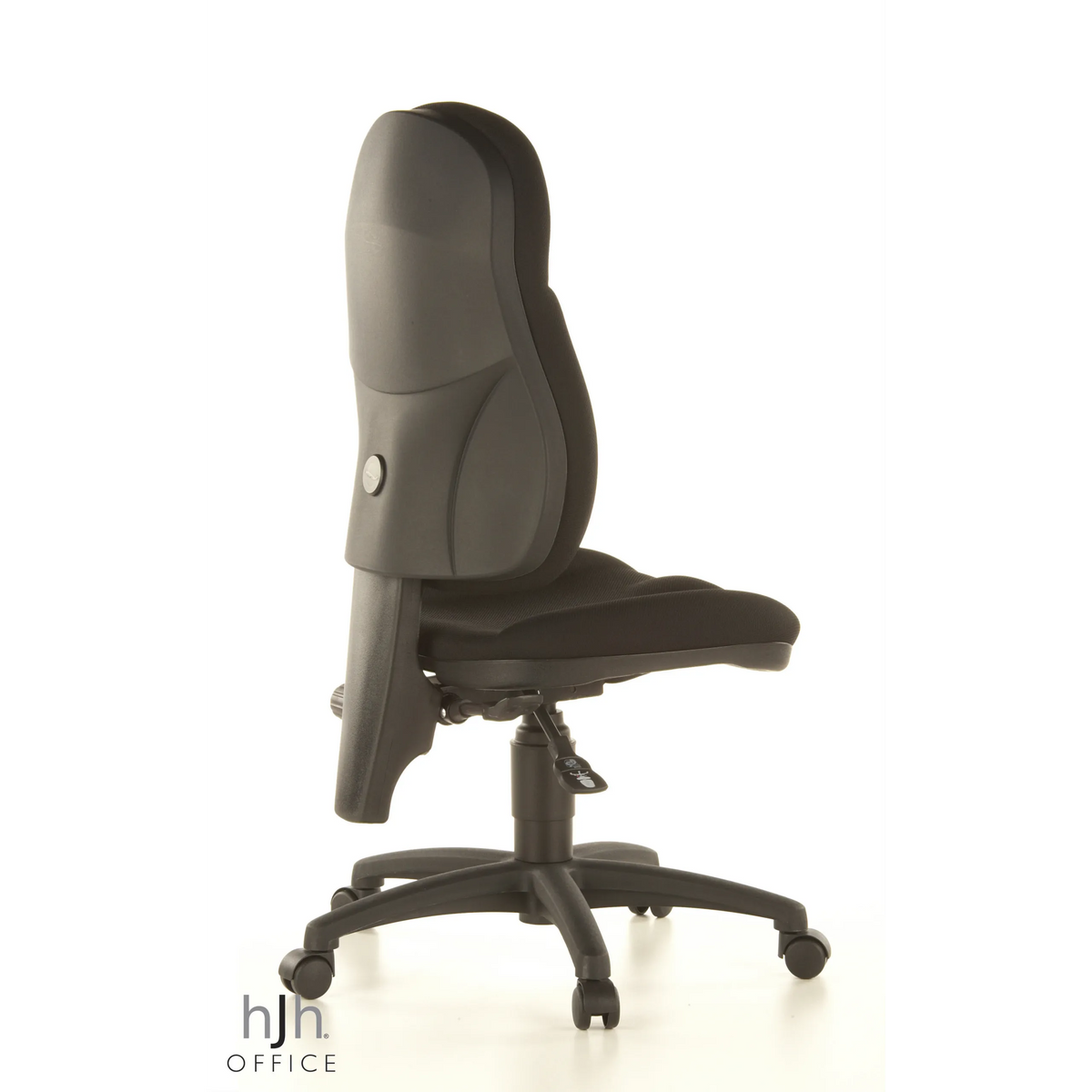 Sedia Home Office WELLPOINT 10 nera con base a stella e cinque rotelle di Topstar – vista a 360° (vista posteriore a tre quarti 120°)
