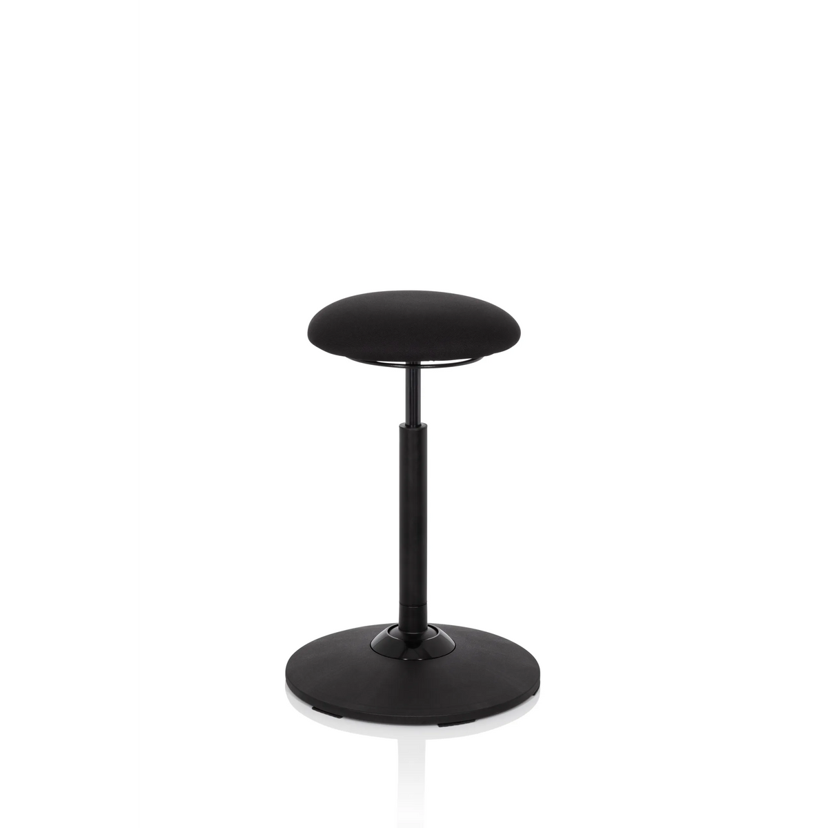 Ausilio per la posizione eretta BALANCE SIT nero con cuscino per seduta rotondo e base circolare di hjh OFFICE – vista a 360° (vista frontale 20°)