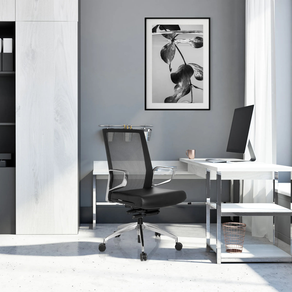 Sedia da ufficio professionale PROVIDER NET nera con schienale in rete e braccioli di hjh OFFICE
