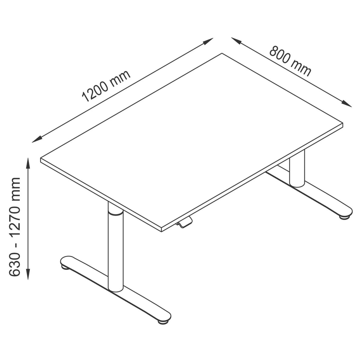 Disegno tecnico della scrivania XDLR 12 G di 1200 × 800 mm di hjh OFFICE PRO