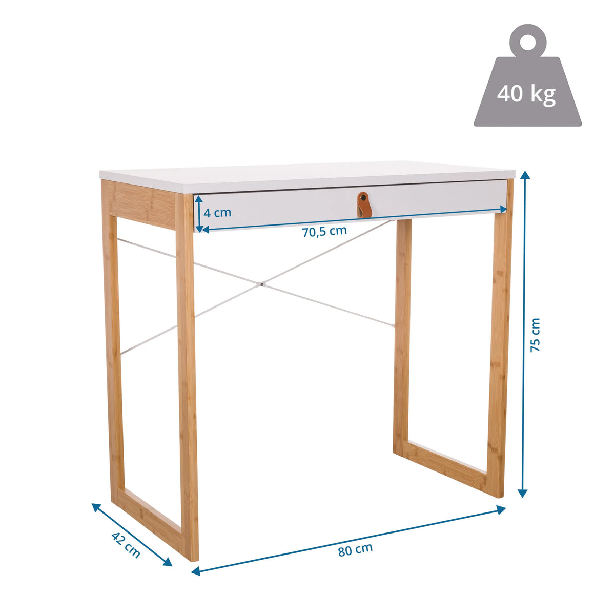 Disegno tecnico della Scrivania TAROLO II con 80 × 42 cm e 75 cm di altezza di hjh LIVING