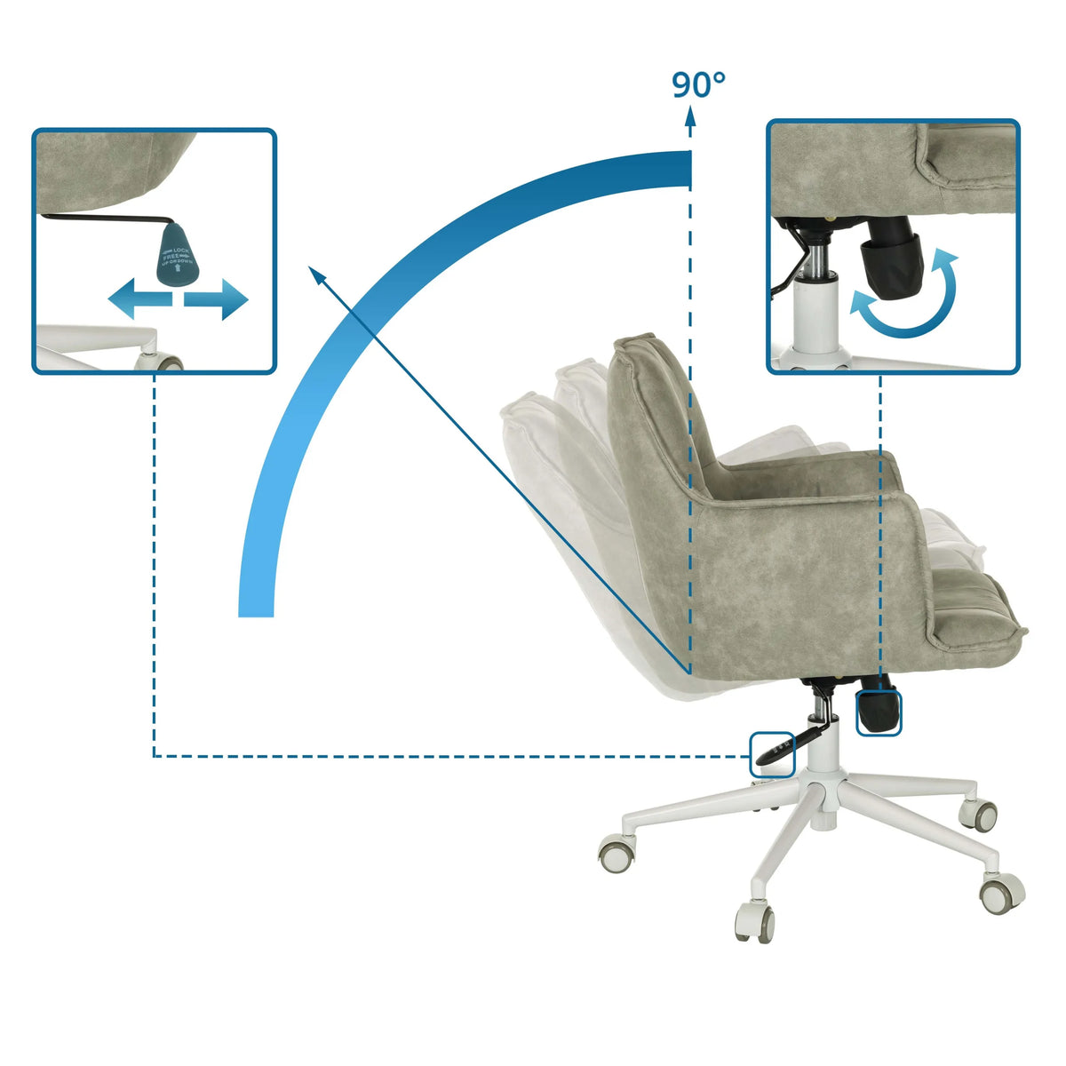 Meccanismo di inclinazione con regolazione a 90 gradi della Sedia Home Office SOLAO LIFE W di hjh LIVING