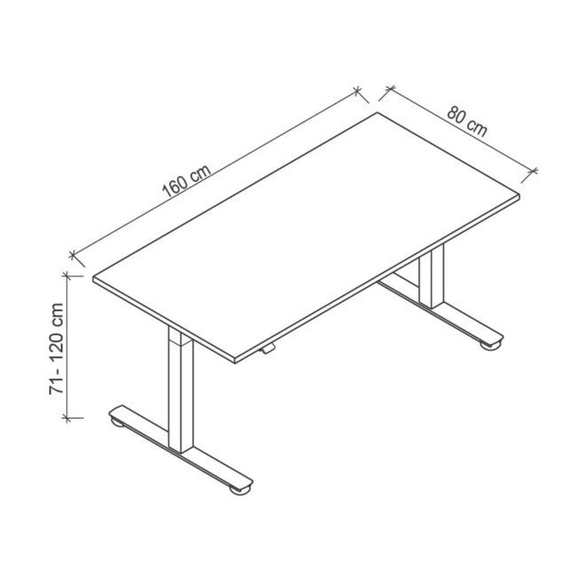 Disegno tecnico della scrivania XMST 16 G di 160 × 80 cm di hjh OFFICE PRO