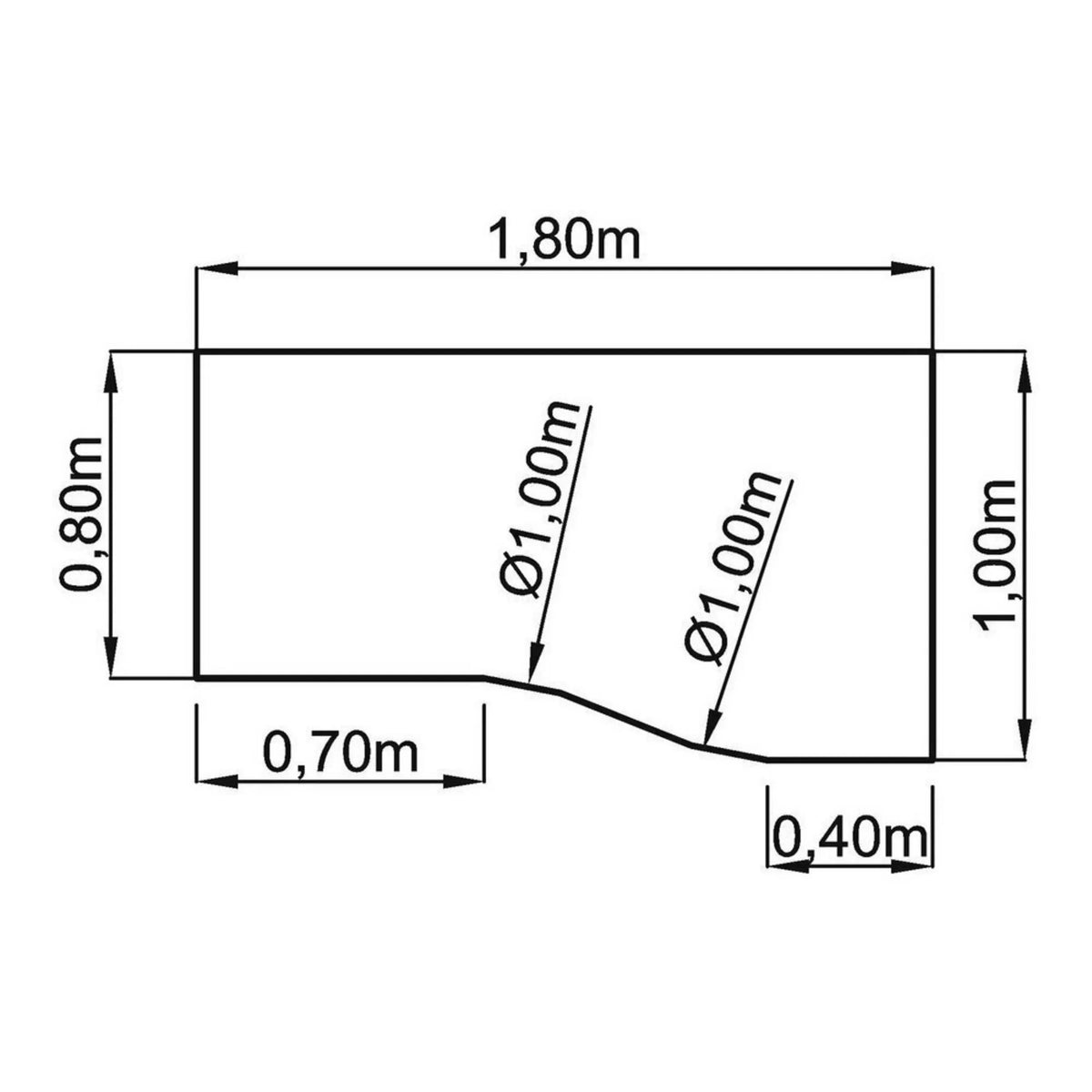 Disegno tecnico della scrivania ATOS 18 S di 1,80 x 1,00 m di hjh OFFICE PRO