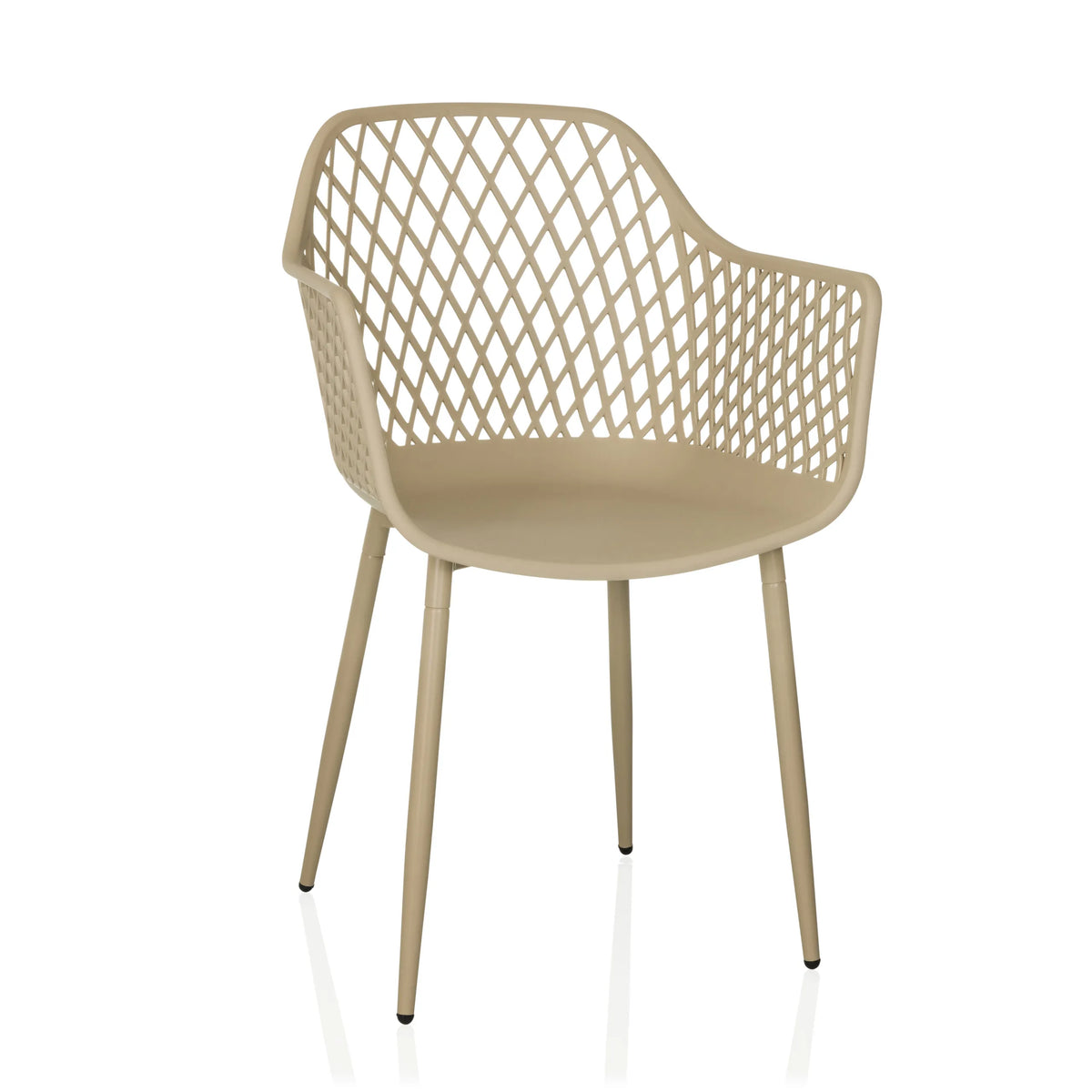 Sedia da esterno beige BEGIO L con schienale a rete e quattro gambe di hjh LIVING – vista a 360° (vista frontale 15°)