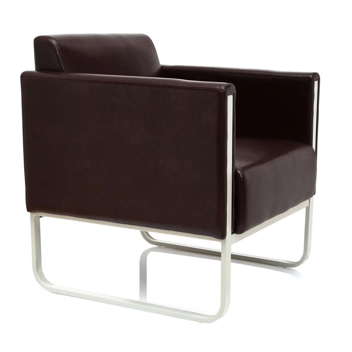 Poltrona imbottita marrone ARUBA con struttura in metallo bianca di hjh OFFICE – vista a 360° (vista frontale a tre quarti 60°)