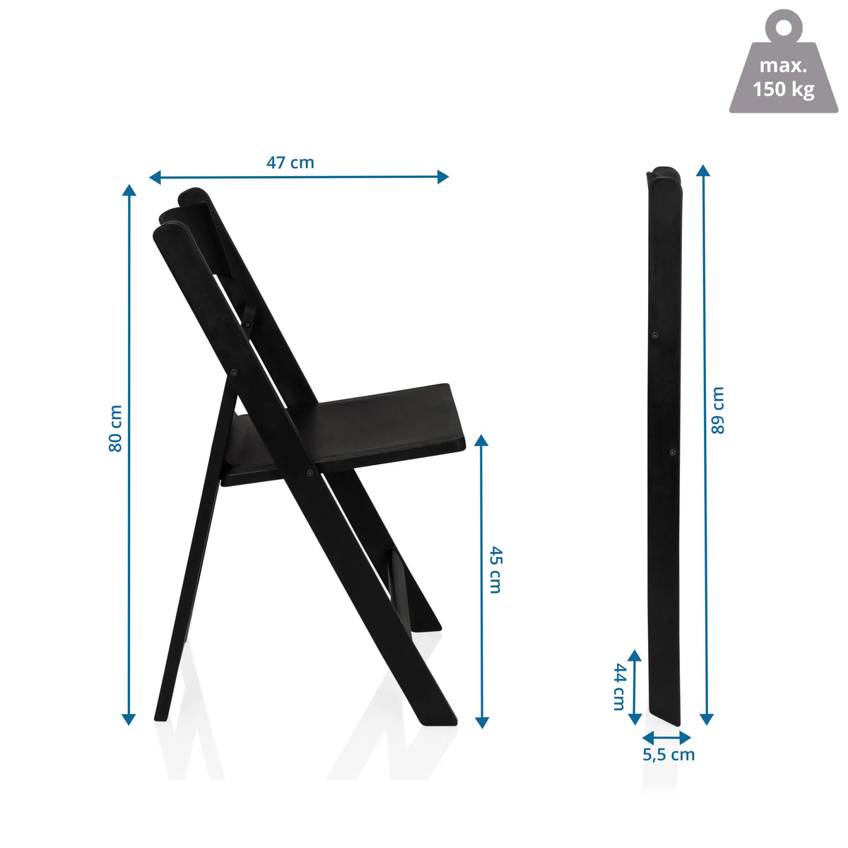 Disegno dimensionale della Sedia da esterno TRAVANO 1 con un'altezza di 89 cm e una larghezza di 47 cm di hjh LIVING