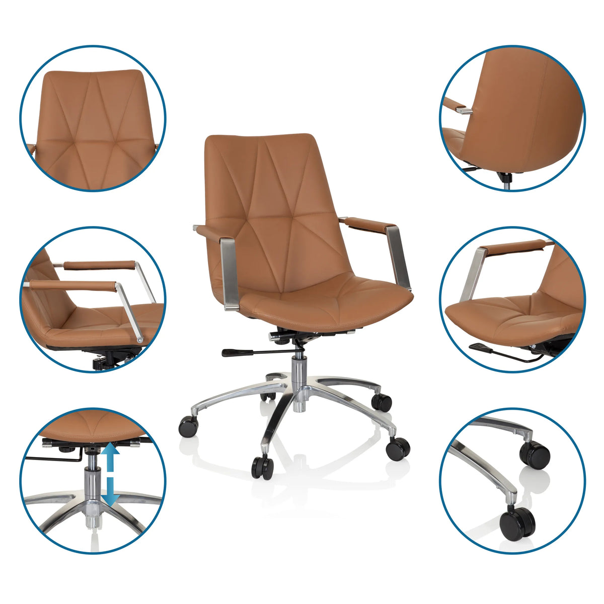 Sedia Home Office SARANTO II in camel con altezza regolabile e rotelle di hjh OFFICE