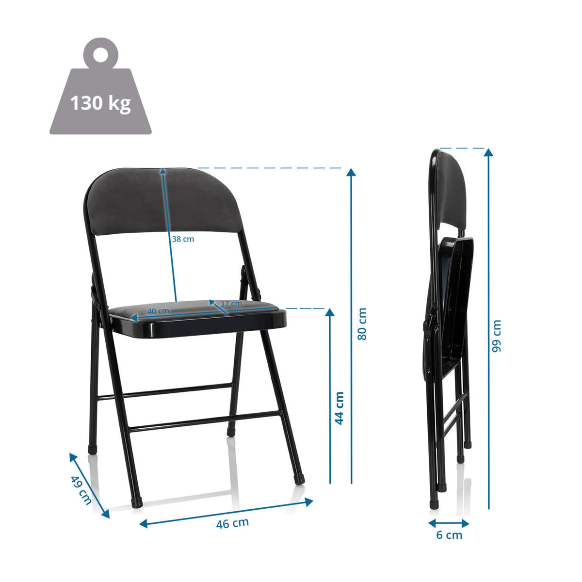Disegno tecnico della Sedia pieghevole TUDELA I con un'altezza di 80 cm e una portata di 130 kg di hjh OFFICE