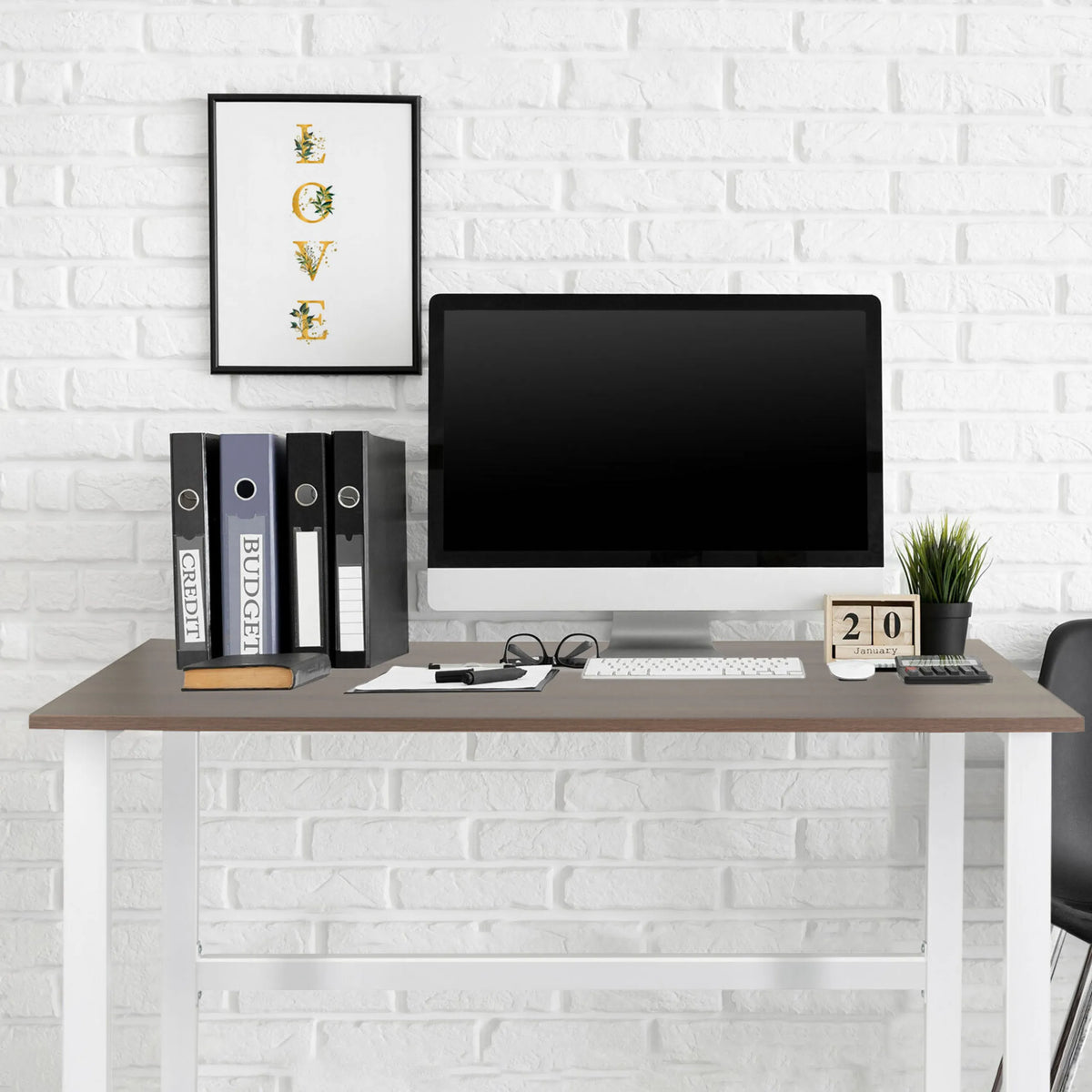 Scrivania WORKSPACE LIGHT I in noce e bianco, 120 × 60 cm di hjh OFFICE