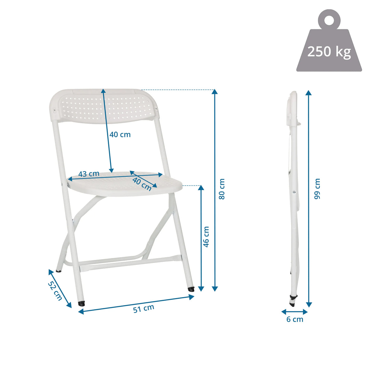 Disegno tecnico della Sedia da esterno TUDELA XXL PRO W con un'altezza totale di 99 cm di hjh OFFICE
