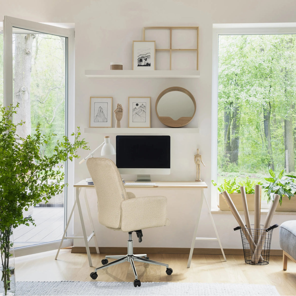 Sedia Home Office SOLAO 400 in beige con ruote e braccioli di hjh OFFICE