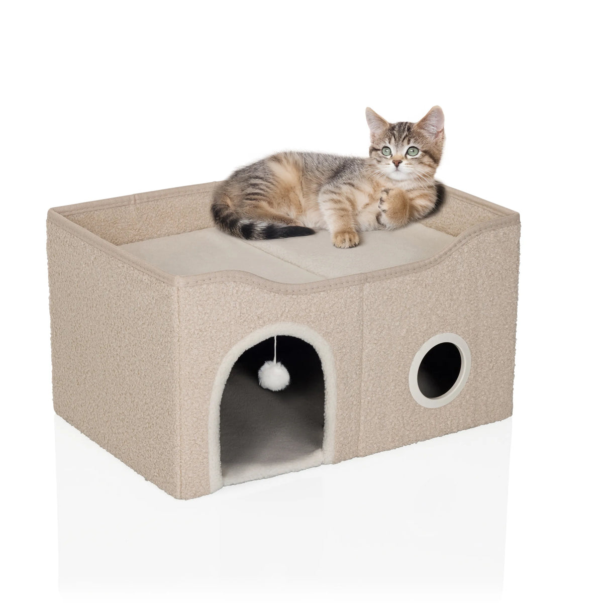 Cuccia chiusa per gatto PAWY EB beige con palline giocattolo e superficie per riposare per un gatto di hjh LIVING