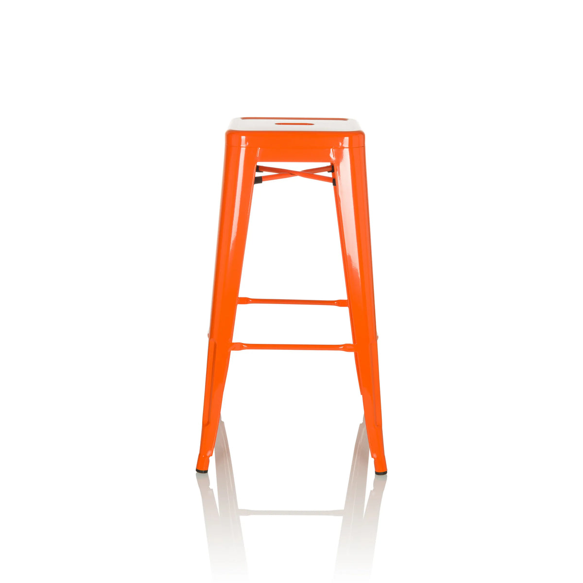 Sgabello da bar VANTAGGIO HIGH arancione con quattro gambe e poggiapiedi integrati di hjh OFFICE – vista a 360° (vista frontale 0°)