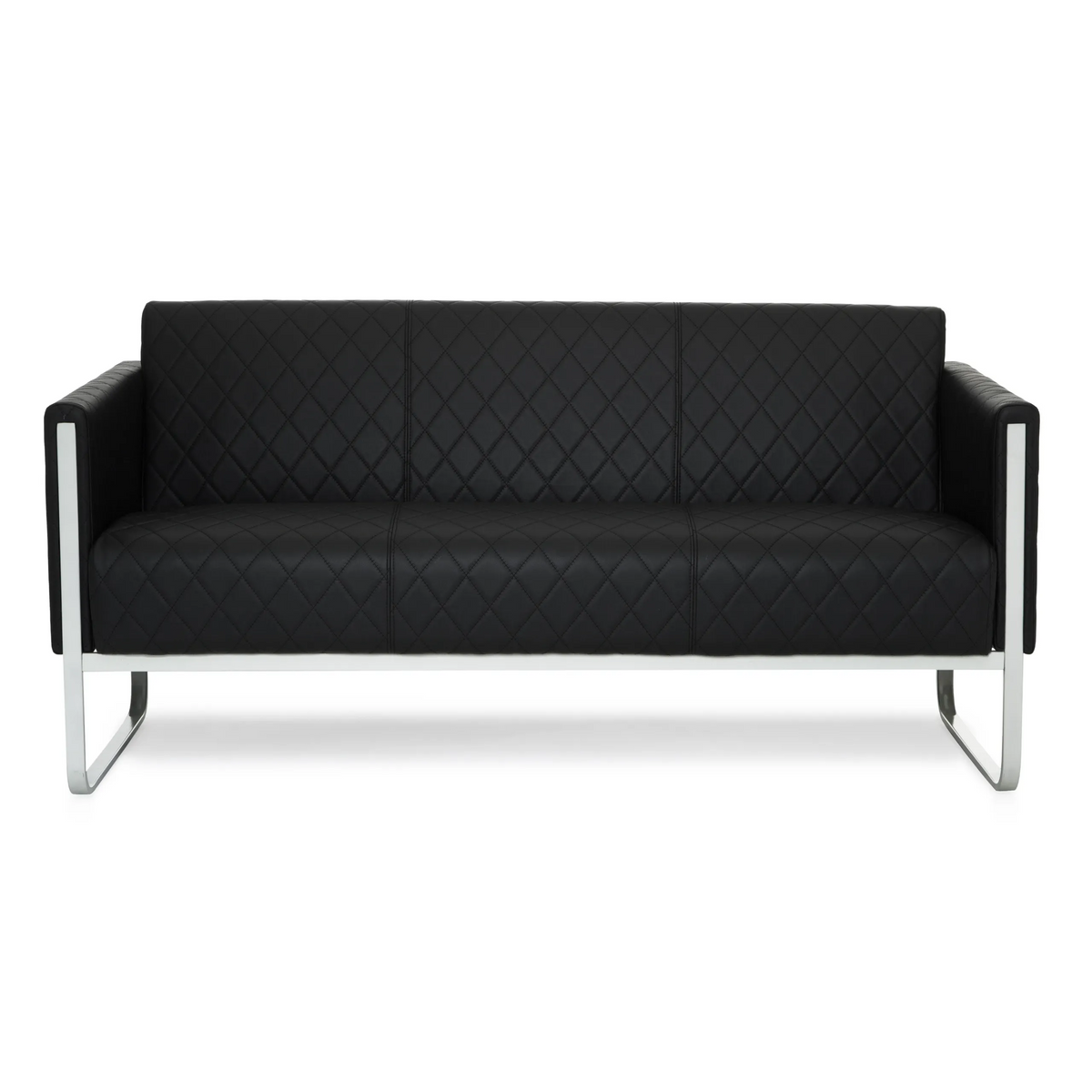 Sofà lounge nero ARUBA STEP con trapuntatura a rombi e struttura in cromo di hjh OFFICE – vista a 360° (vista frontale 0°)