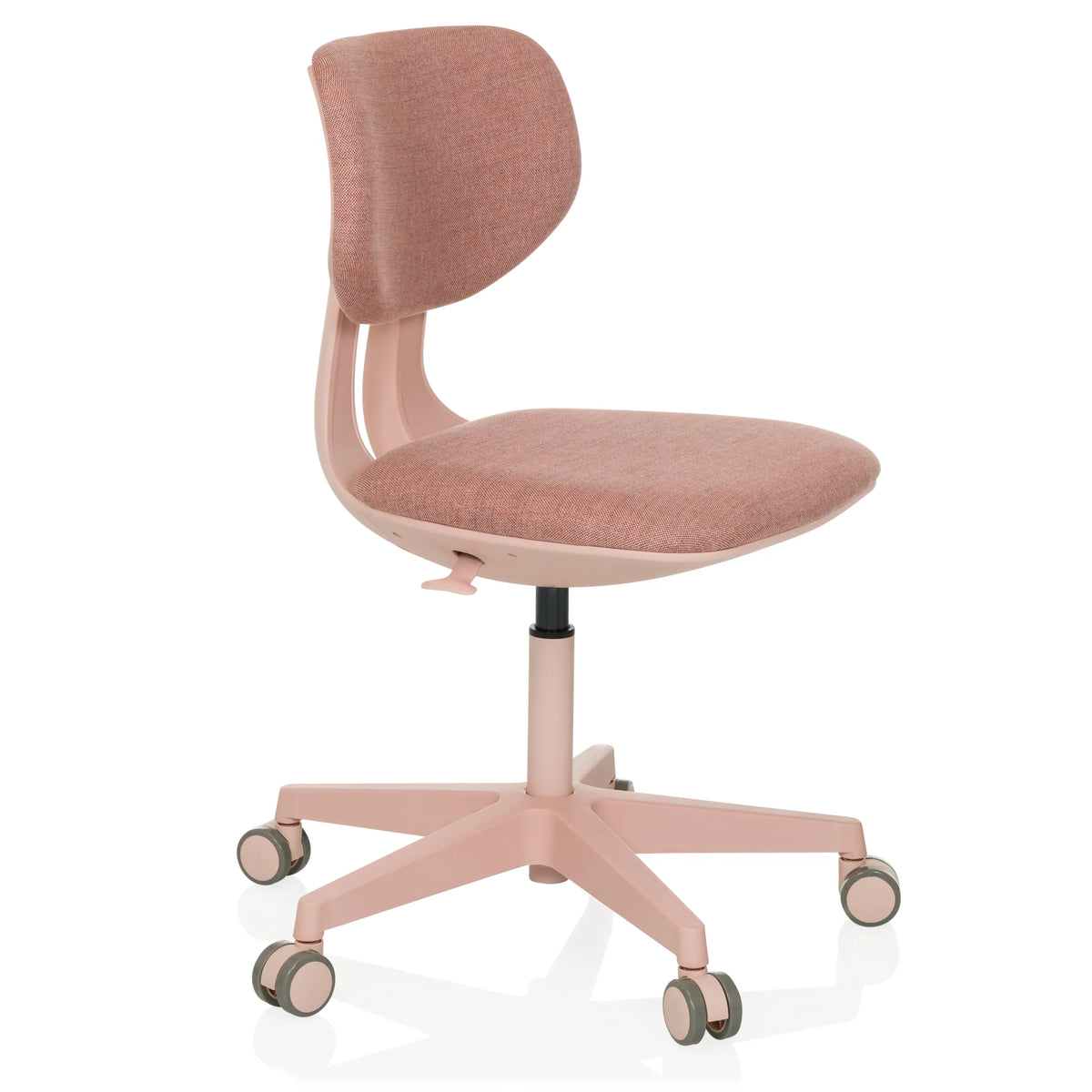 Sedia girevole per bambini KID COLORE rosa con superfici imbottite e base a cinque ruote di hjh OFFICE – vista a 360° (vista frontale a tre quarti 45°)