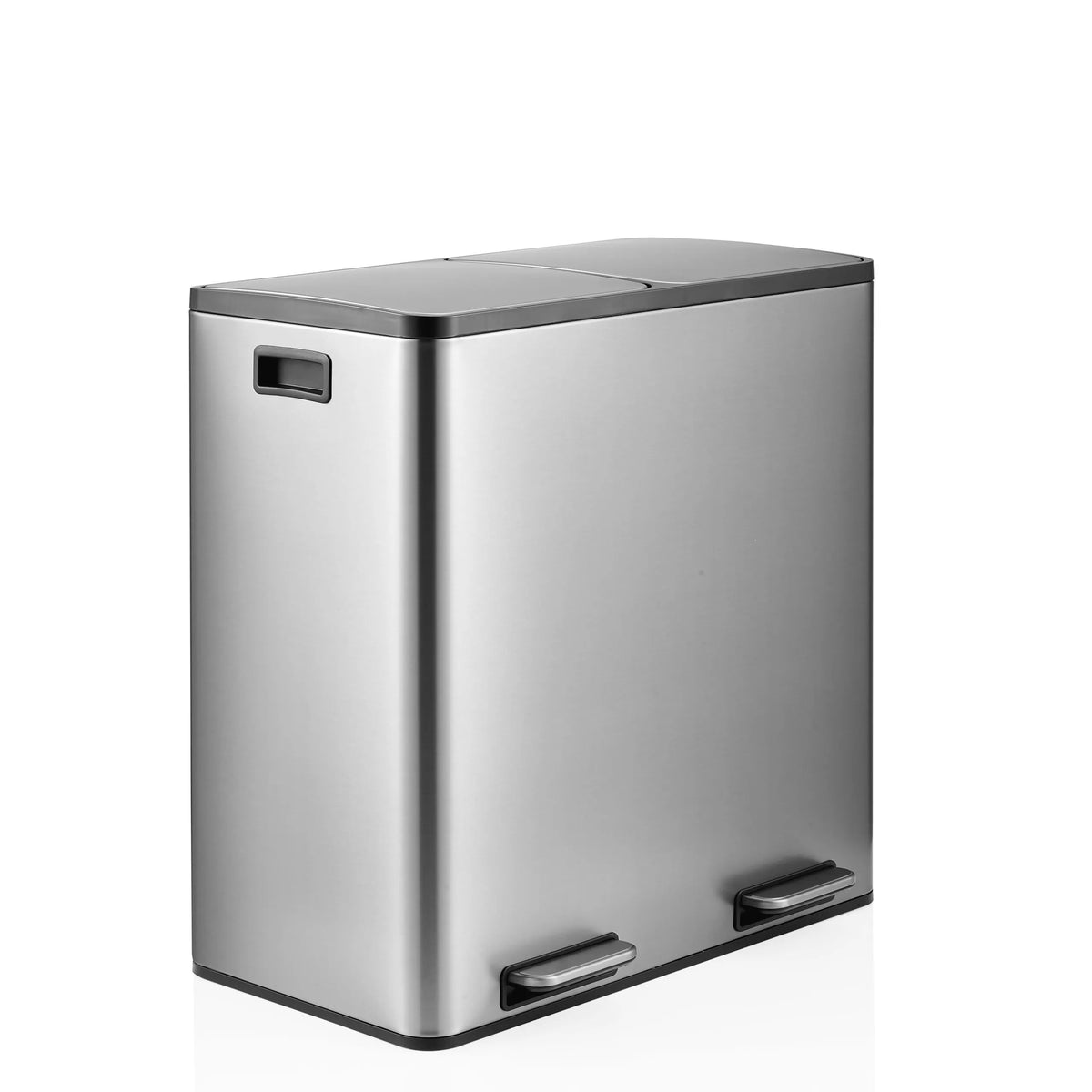 Cestini Clean 13 S argentati con due scomparti e pedali di hjh OFFICE – vista a 360° (vista frontale a tre quarti 45°)